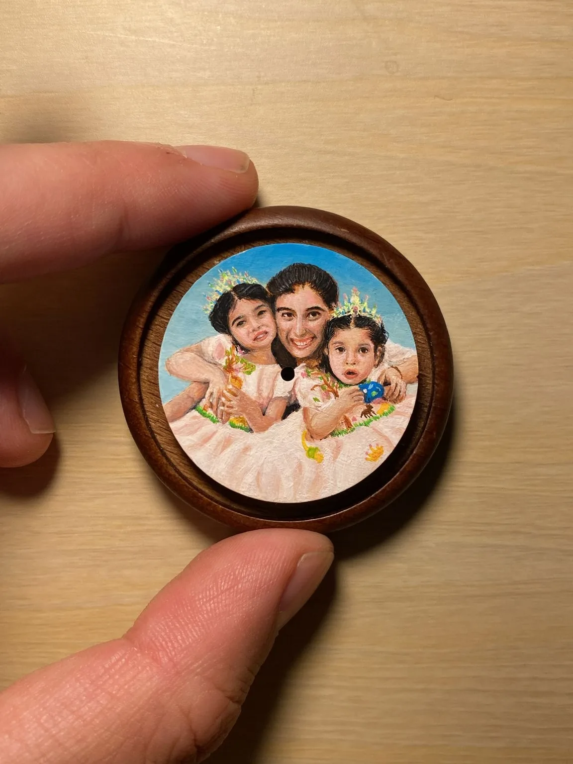 A Three-Person Family Portrait, Painted as a Birthday Gift, process detail 1