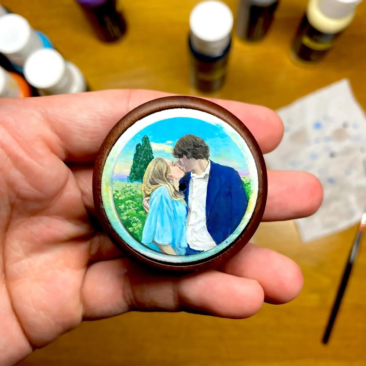 A Five-Year Anniversary Gift, Painted on Two Watch Dials, process detail 1