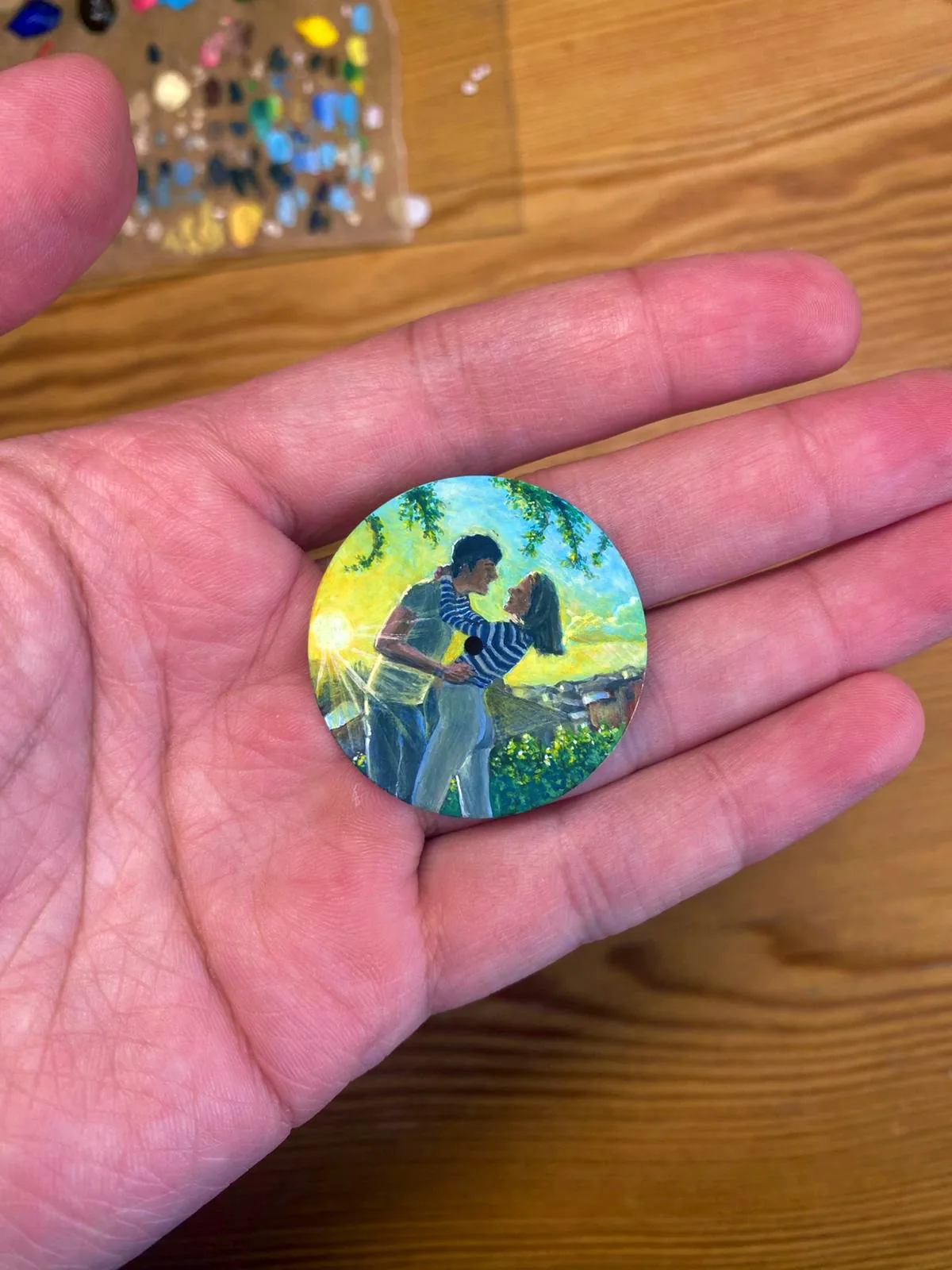 A Five-Year Anniversary Gift, Painted on Two Watch Dials, process detail 2