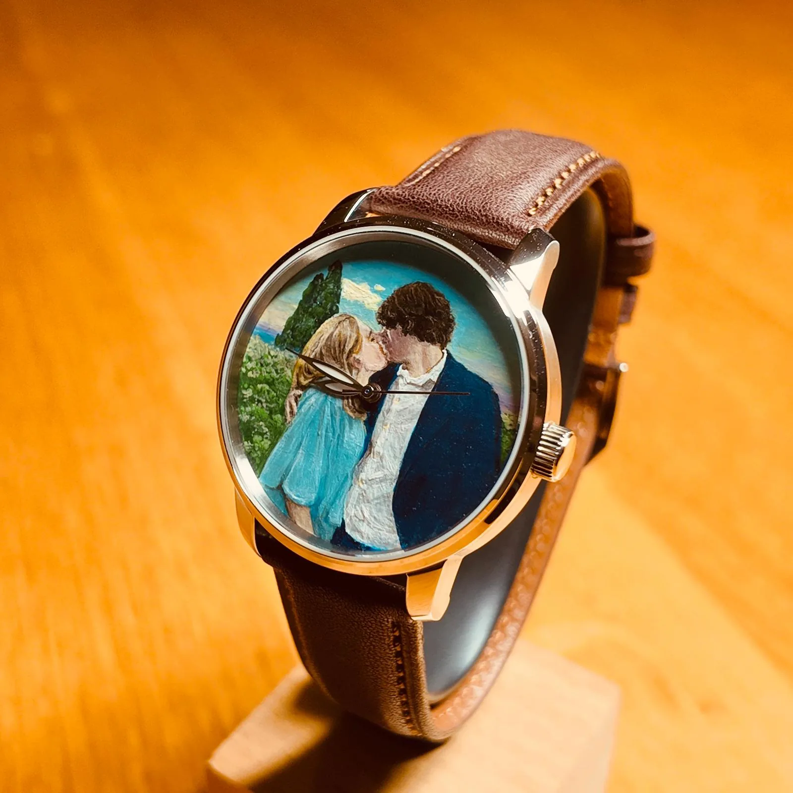 A Five-Year Anniversary Gift, Painted on Two Watch Dials, hand-painted watch dial