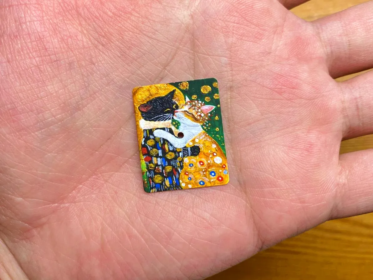 A Cat-Themed Klimt Kiss, Painted for His Wife, process detail 1