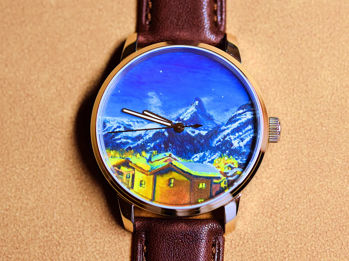 The Matterhorn, Painted from His Favorite Photograph, hand-painted watch dial