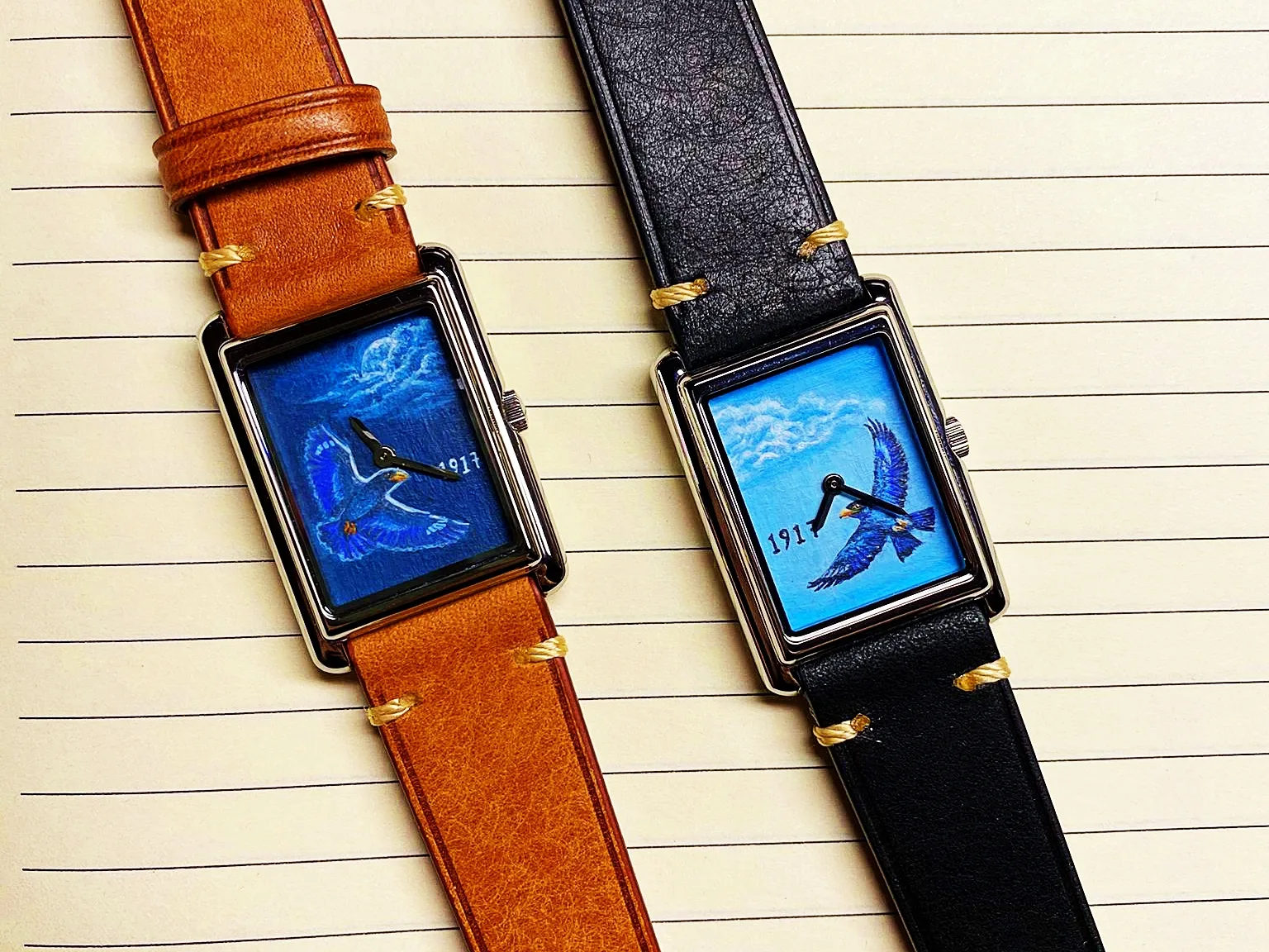 A Pair of Watches, One for Him and One for Her, hand-painted watch dial