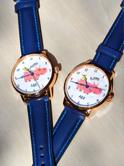 A Pink Hippo for Two Friends, Half a World Apart, hand-painted watch dial