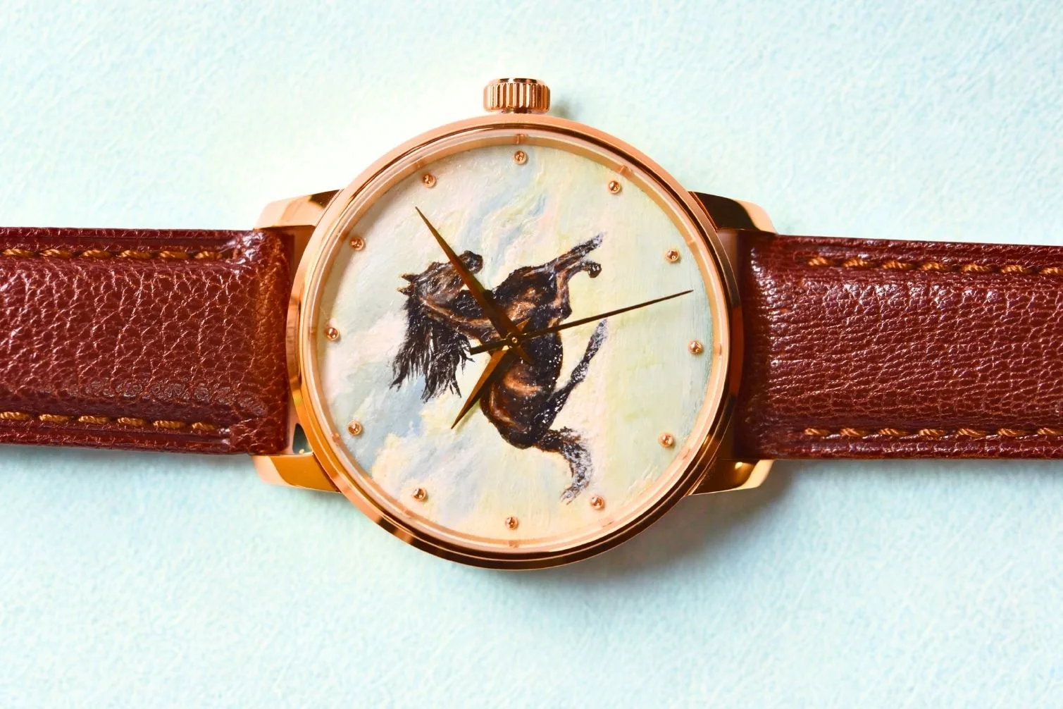 Brown Horse hand-painted watch dial, detail 2