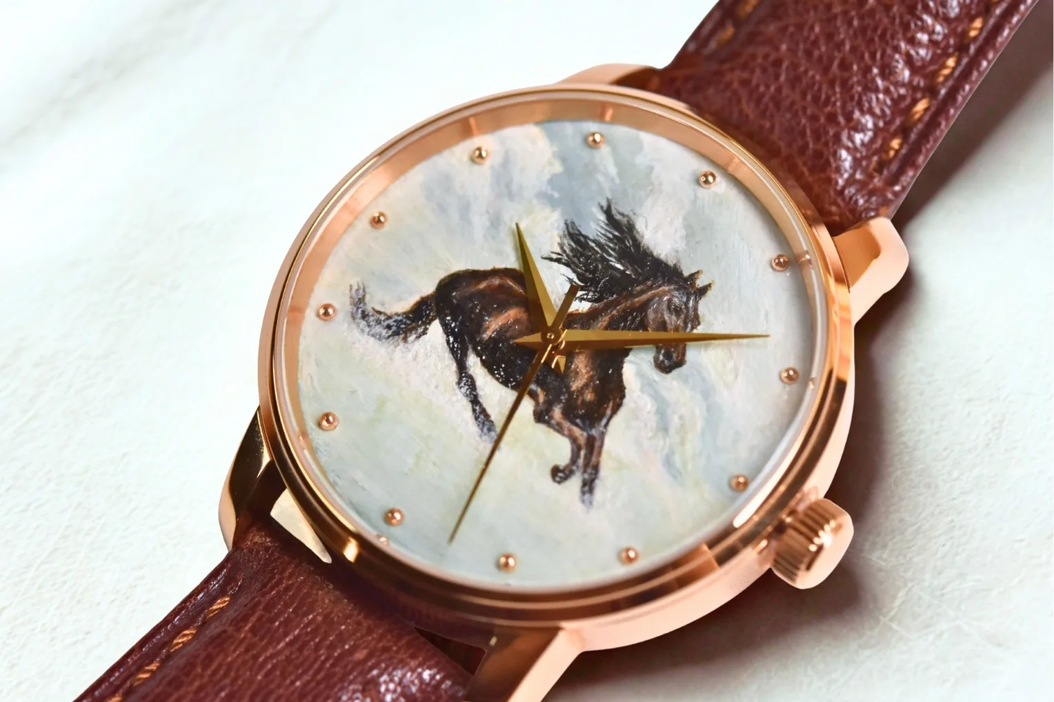 Brown Horse hand-painted watch dial