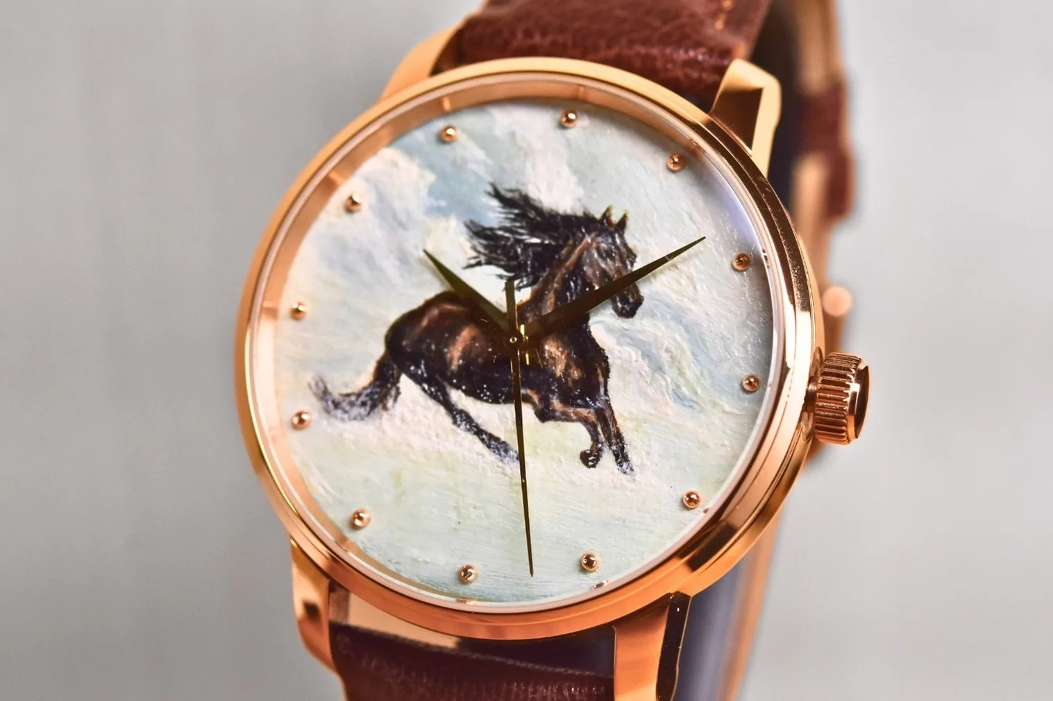 Brown Horse hand-painted watch dial