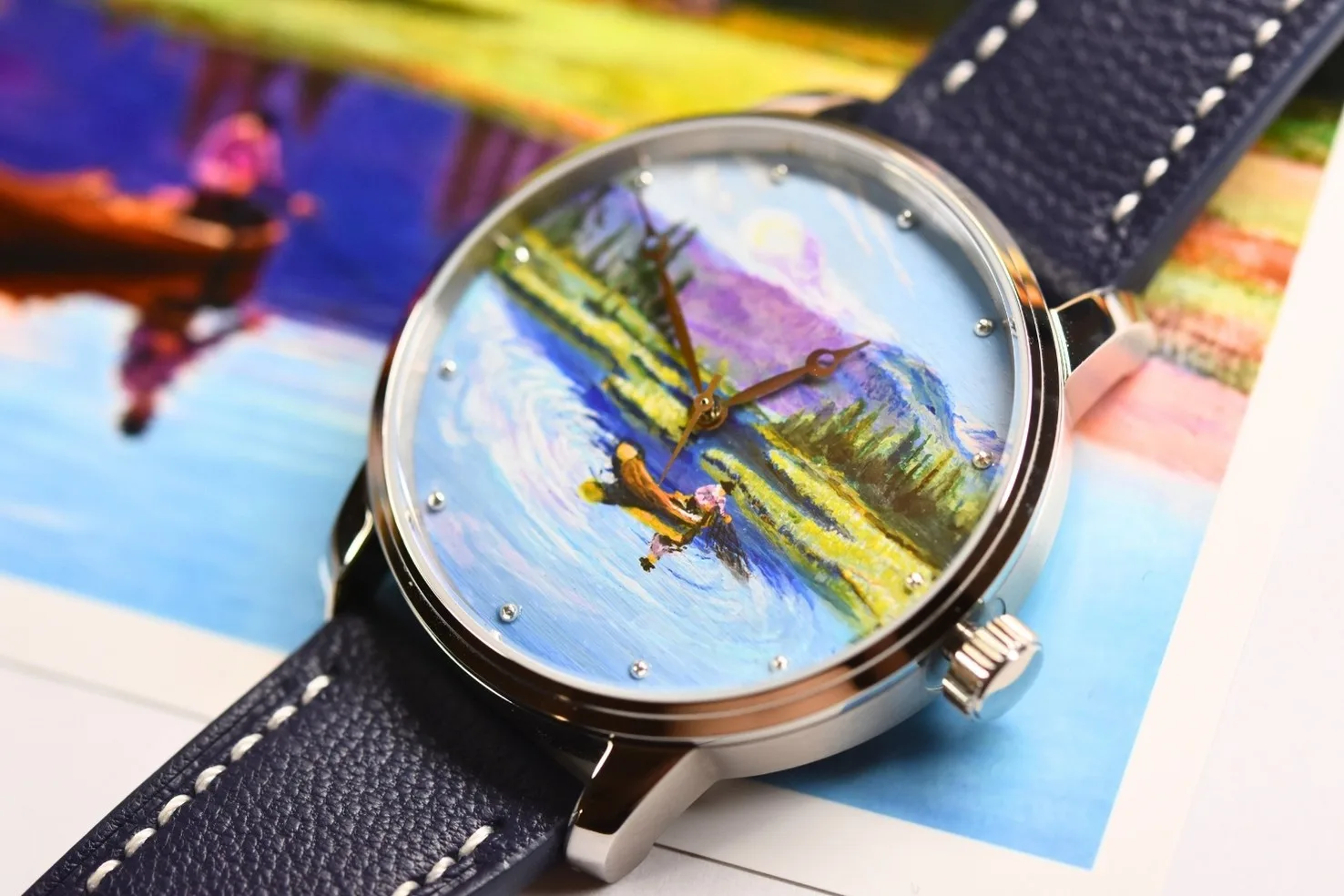 The Lake hand-painted watch dial, detail 1