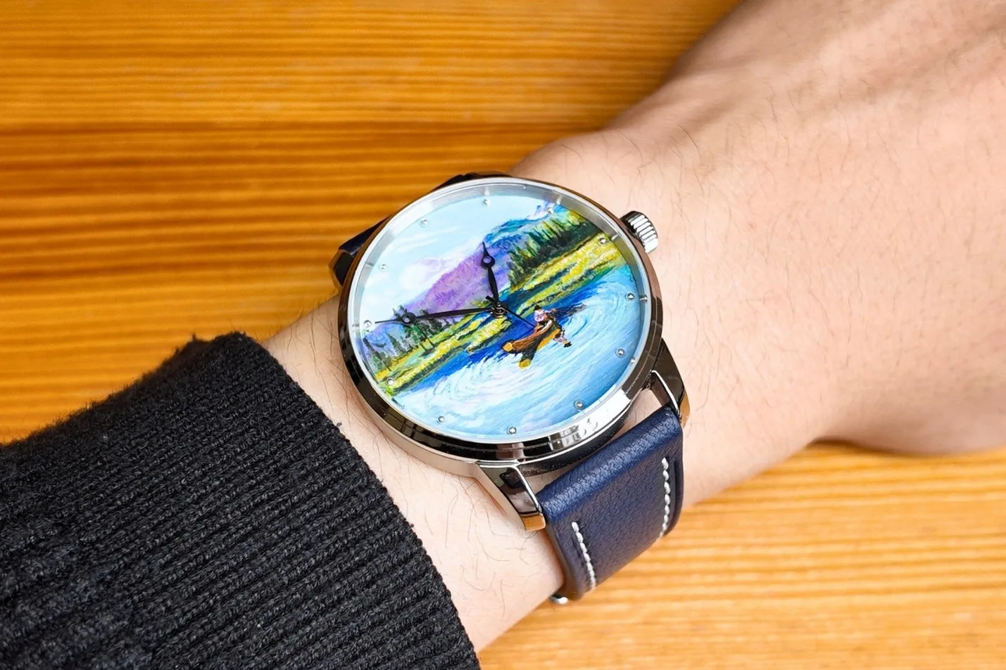 The Lake hand-painted watch dial, detail 3