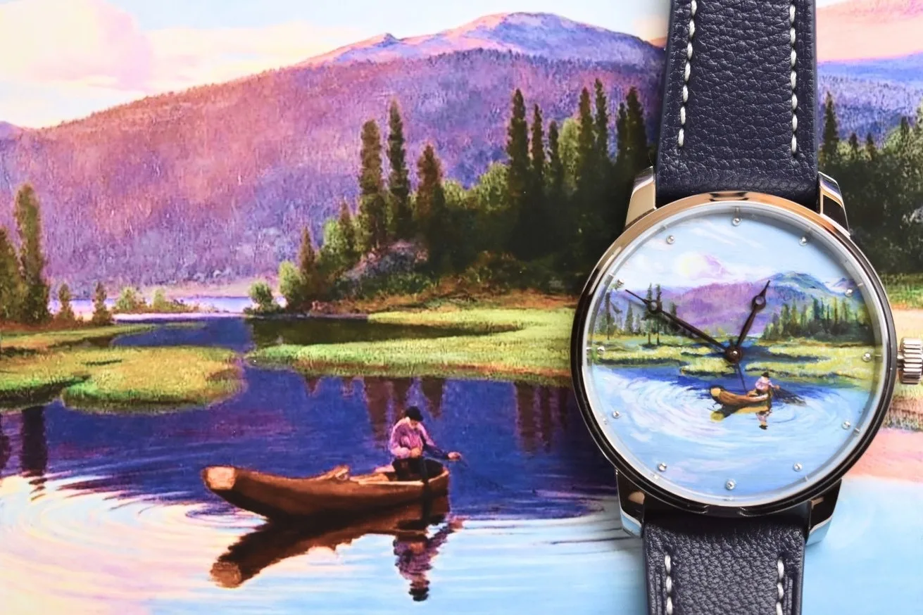 The Lake hand-painted watch dial, detail 2