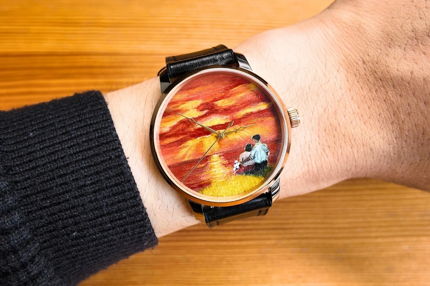 When Autumn Deepens hand-painted watch dial, detail 4