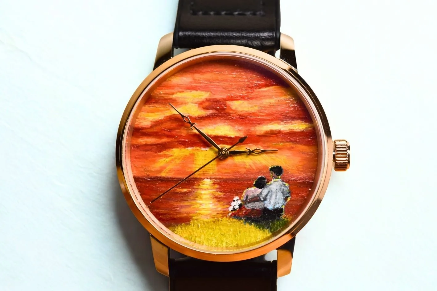 When Autumn Deepens hand-painted watch dial, close-up