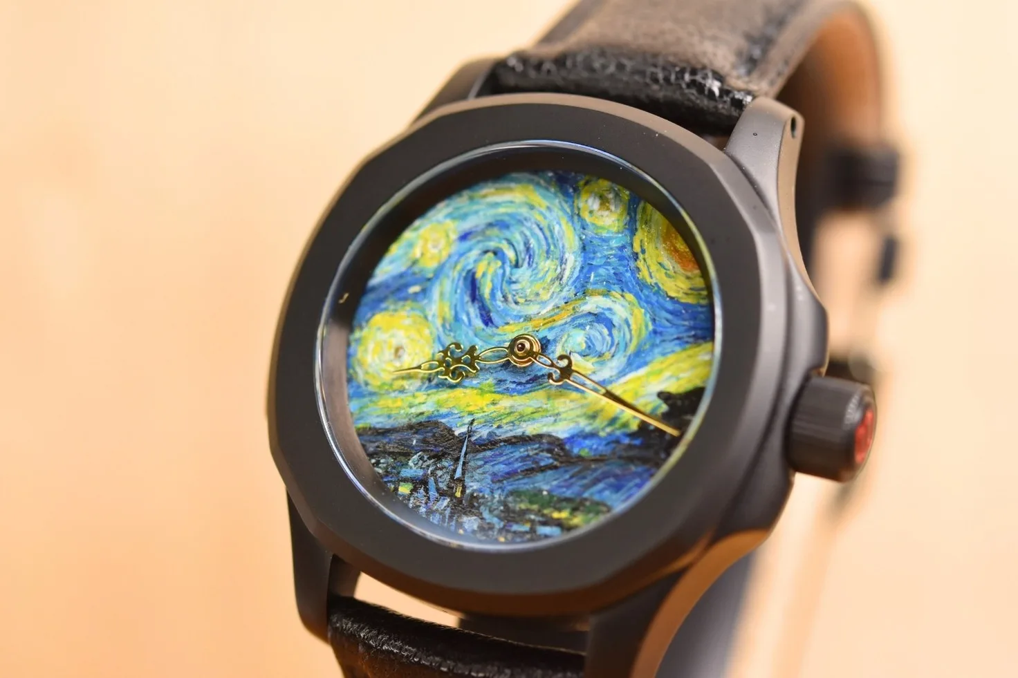 Starry Night hand-painted watch dial, detail 2