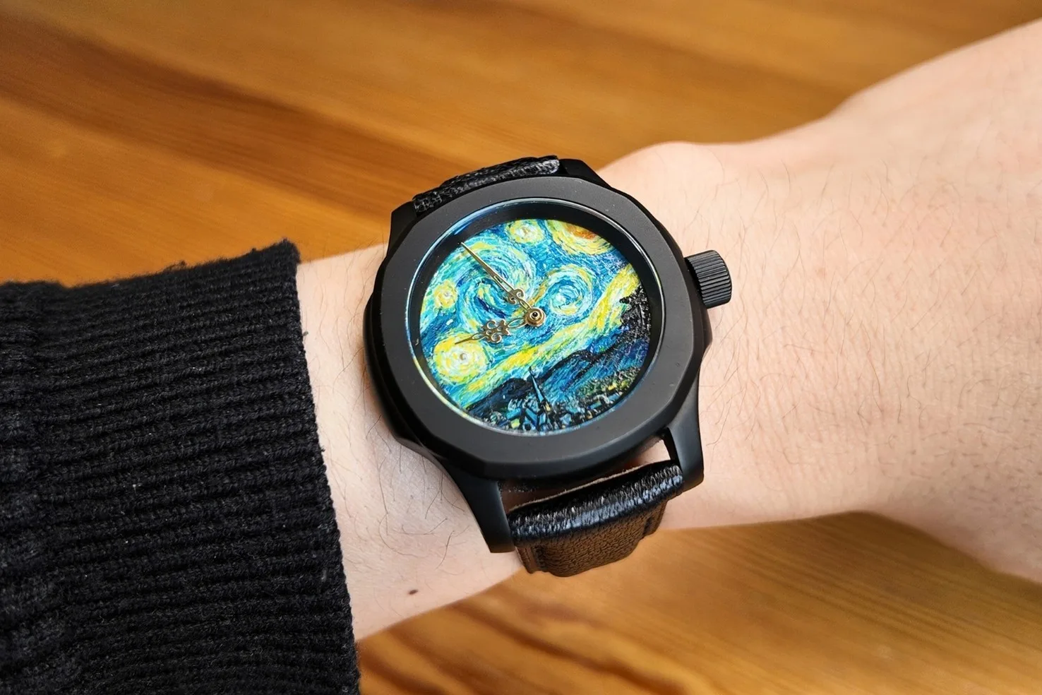Starry Night hand-painted watch dial, detail 3