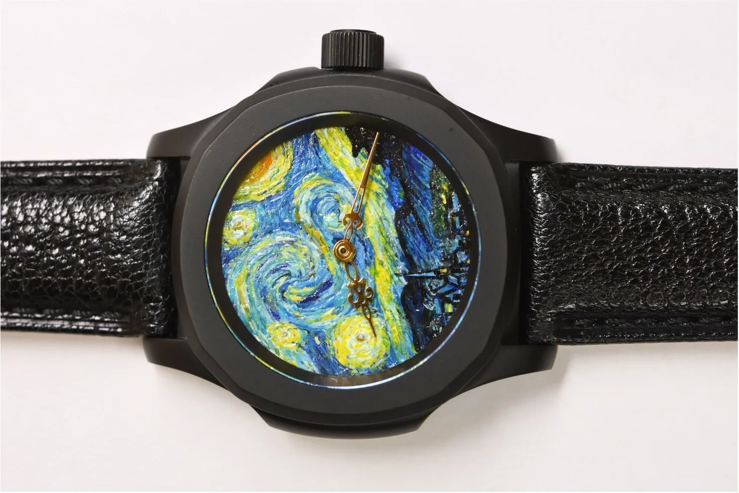 Starry Night hand-painted watch dial, detail 4